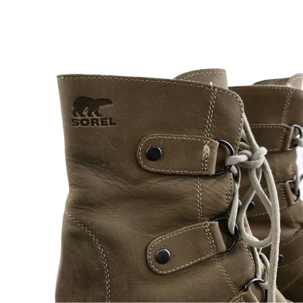 Sorel Boots Womens 9 Joan Of Artic Wedge Mid Tan Distressed Dark‎ Fog Waterproof